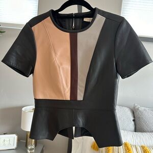 BCBG Maxazria Runway Leather Peplum Top
